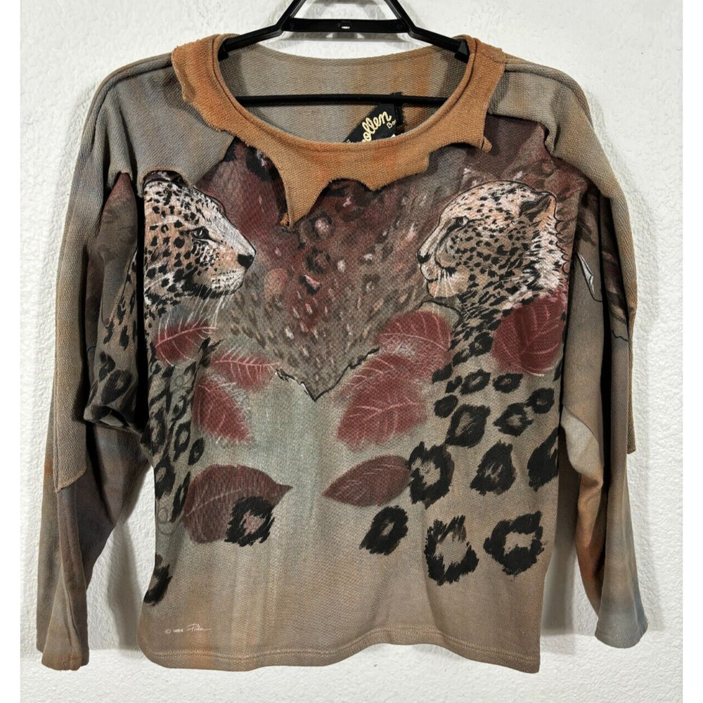Vintage 80s Pollen Boutique France Knit Sweatshirt Womens Large Cheetah Cotton